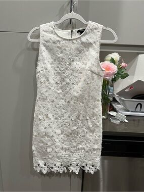 White Lace Shift Dress - Classic Sleeveless with Lace Hem